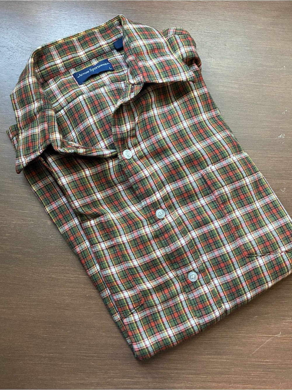 Vintage Arrow Men's Green and Red Plaid Button-Down Shirt
